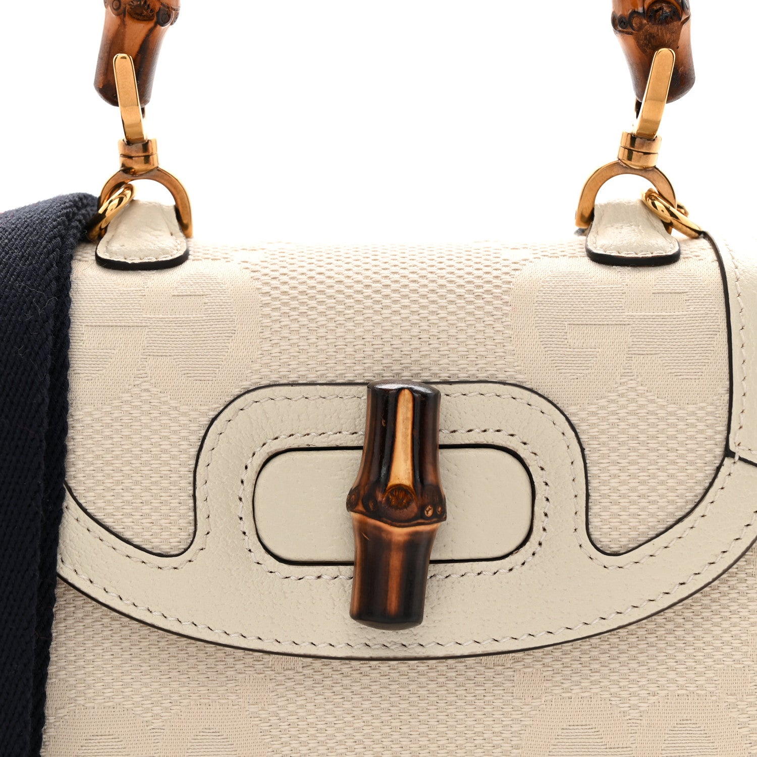 Gucci Monogram Jumbo GG Textured Dollar Calfskin Web Mini Bamboo 1947 Top Handle Bag Off White 8 of 11