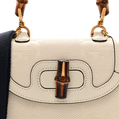 Gucci Monogram Jumbo GG Textured Dollar Calfskin Web Mini Bamboo 1947 Top Handle Bag Off White 8 of 11