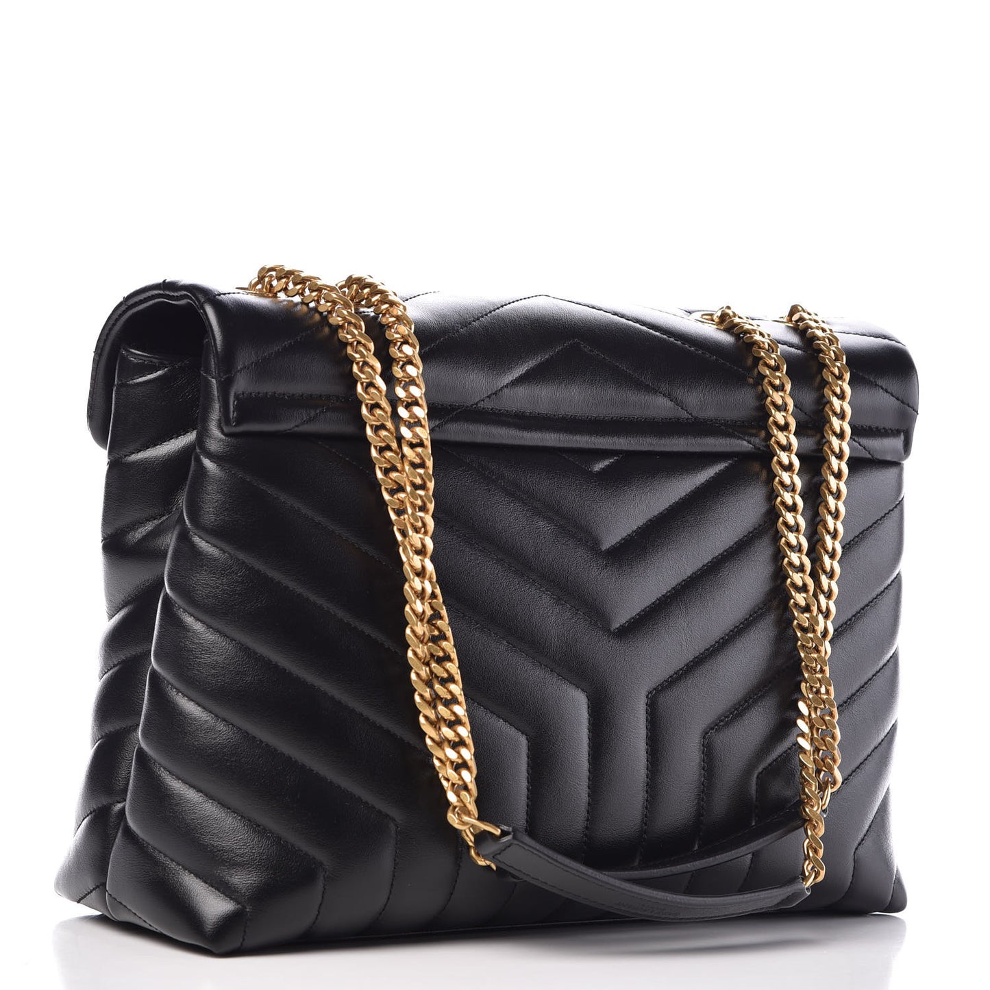 Calfskin Y Quilted Monogram Medium Loulou Chain Satchel Black