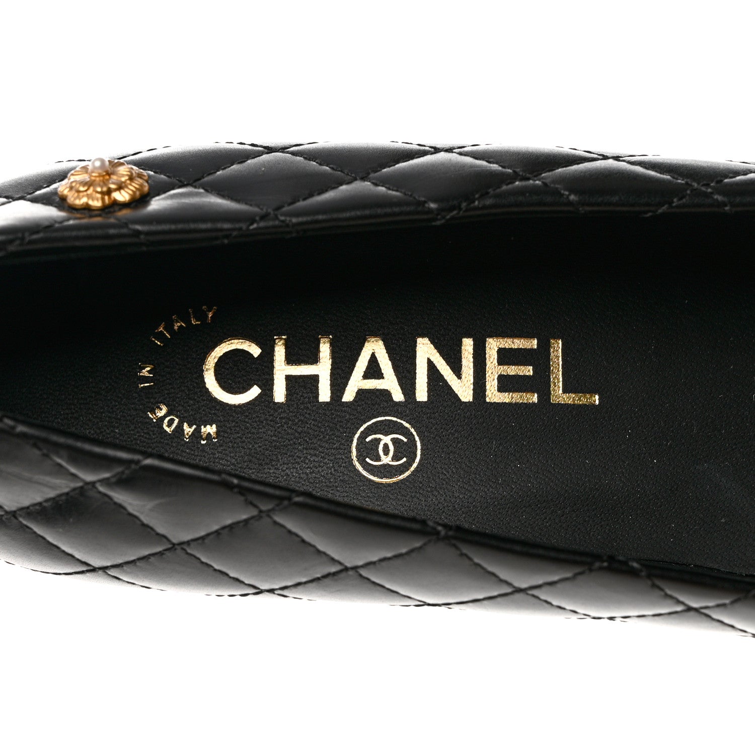 Chanel Calfskin Quilted Cap Toe Camellia Pumps 37 Black 7 of 9
