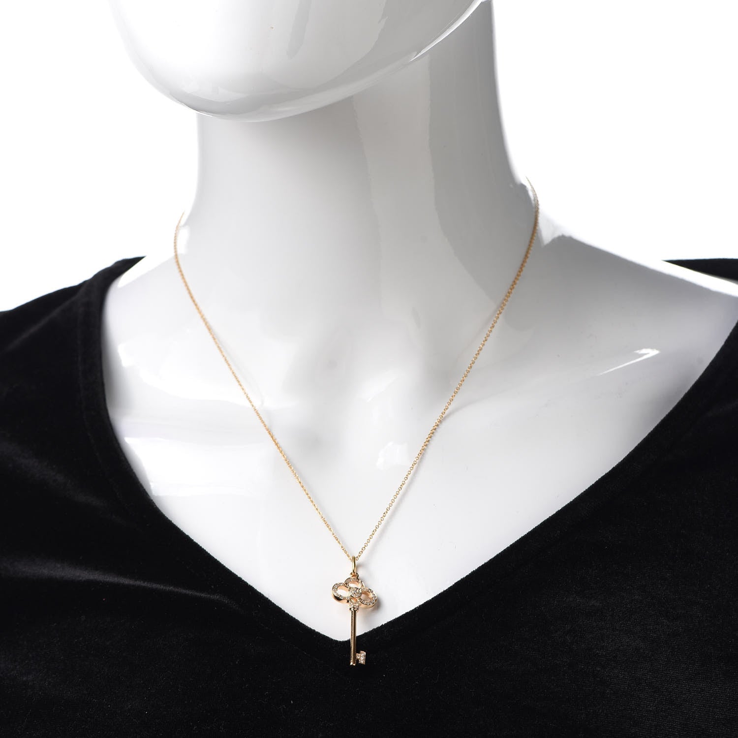 Tiffany 18K Yellow Gold Diamond Crown Key Pendant Necklace 2 of 5