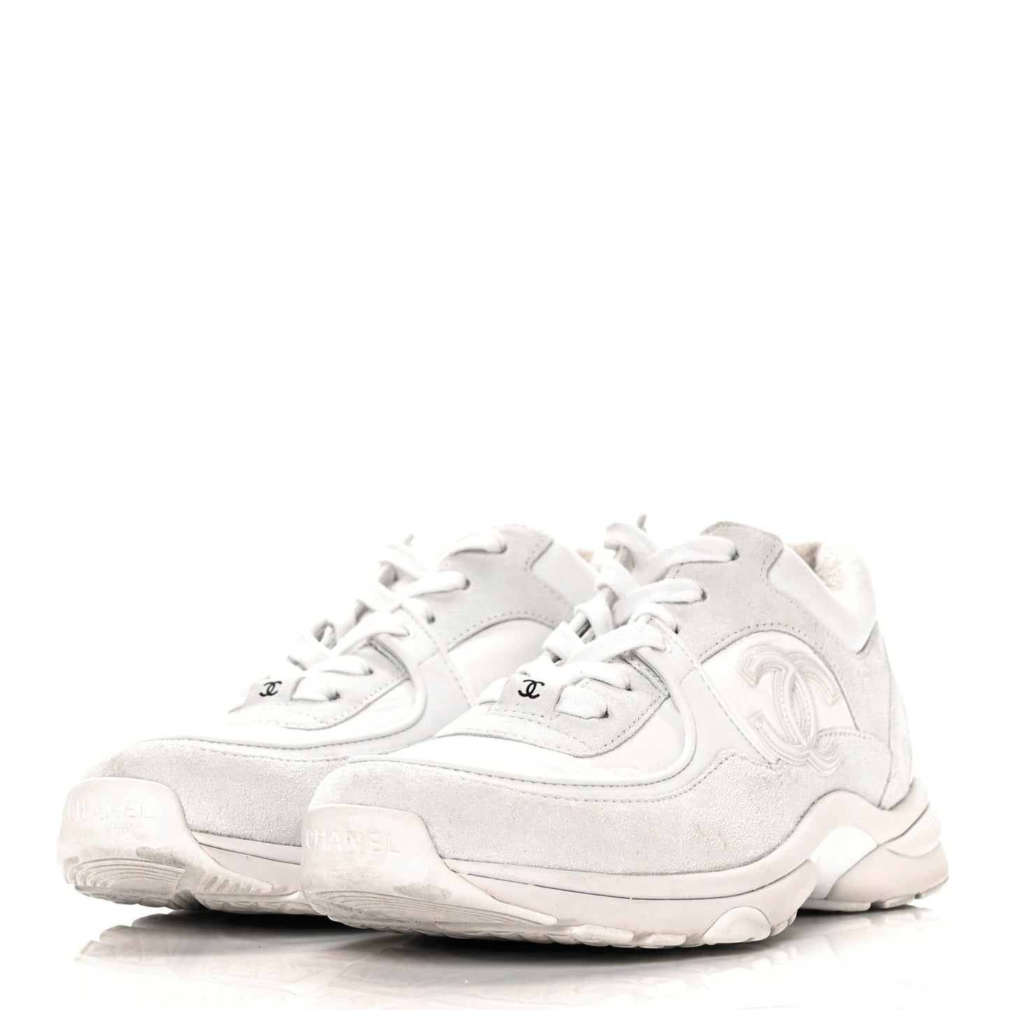 Suede Calfskin Fabric CC Sneakers 40 White