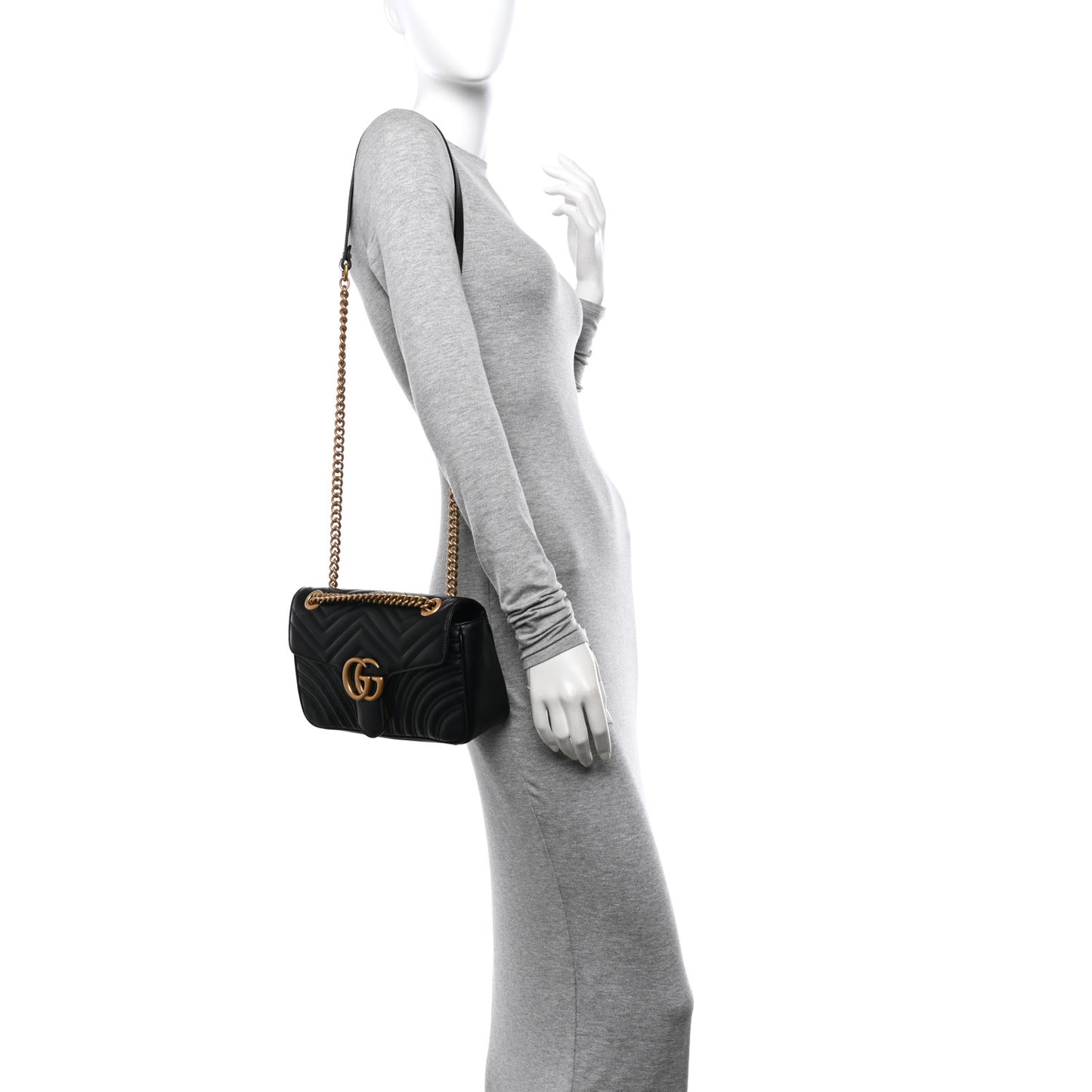 Calfskin Matelasse Small GG Marmont Shoulder Bag Black