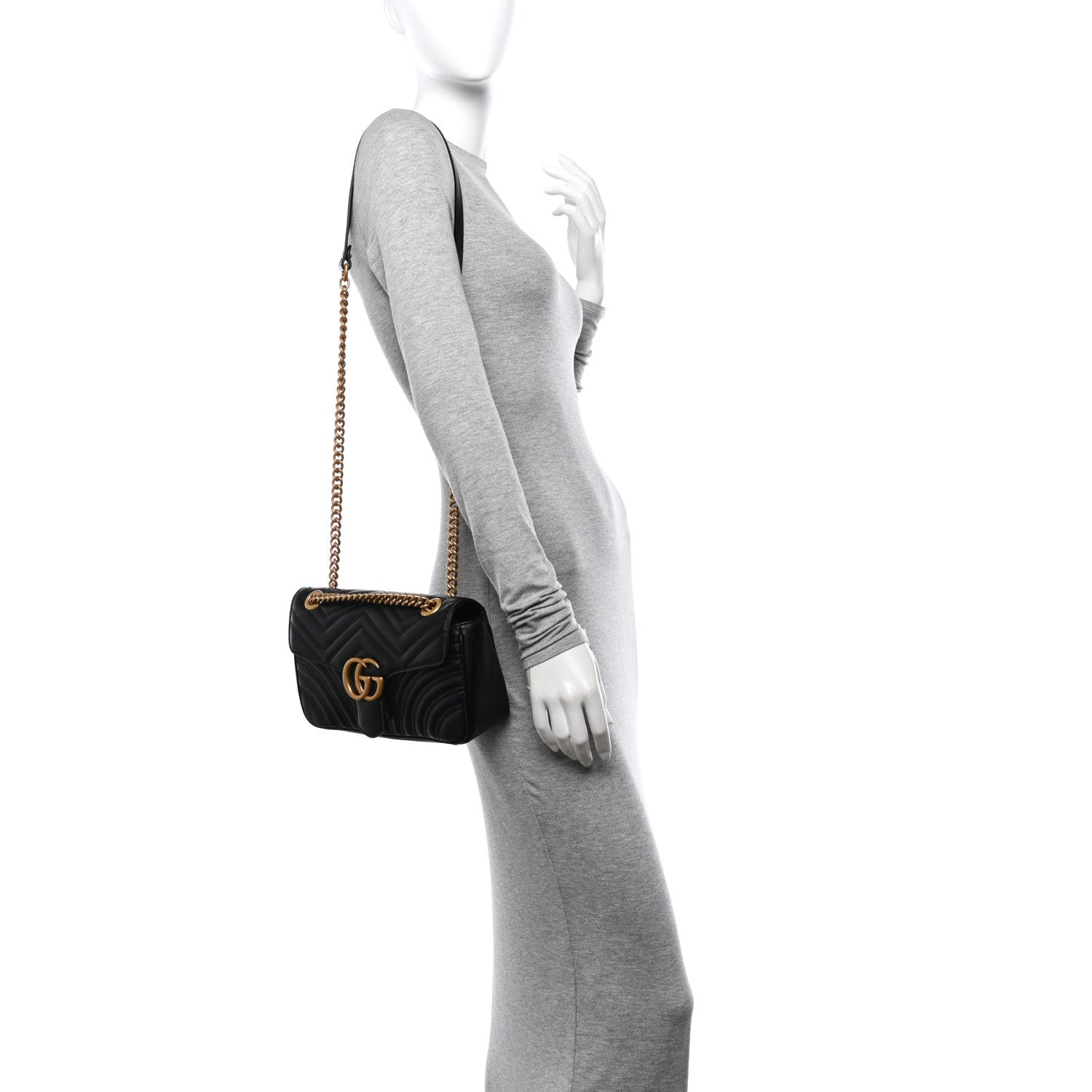 Gucci Calfskin Matelasse Small GG Marmont Shoulder Bag Black 2 of 10