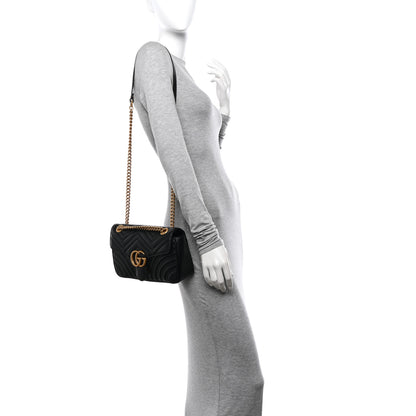 Gucci Calfskin Matelasse Small GG Marmont Shoulder Bag Black 2 of 10