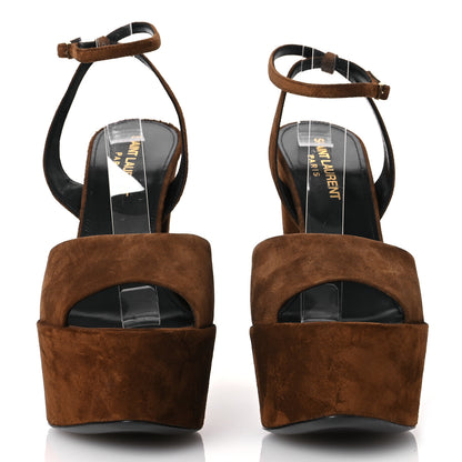 Saint Laurent Suede Jodie 95 Tanouk Platform Sandals 36.5 Land 2 of 12