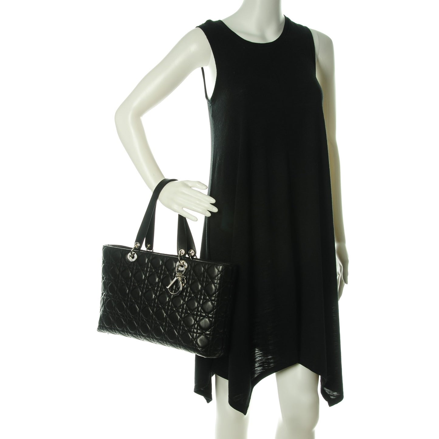 Lambskin Cannage Large Lady Dior Shopper Tote Black