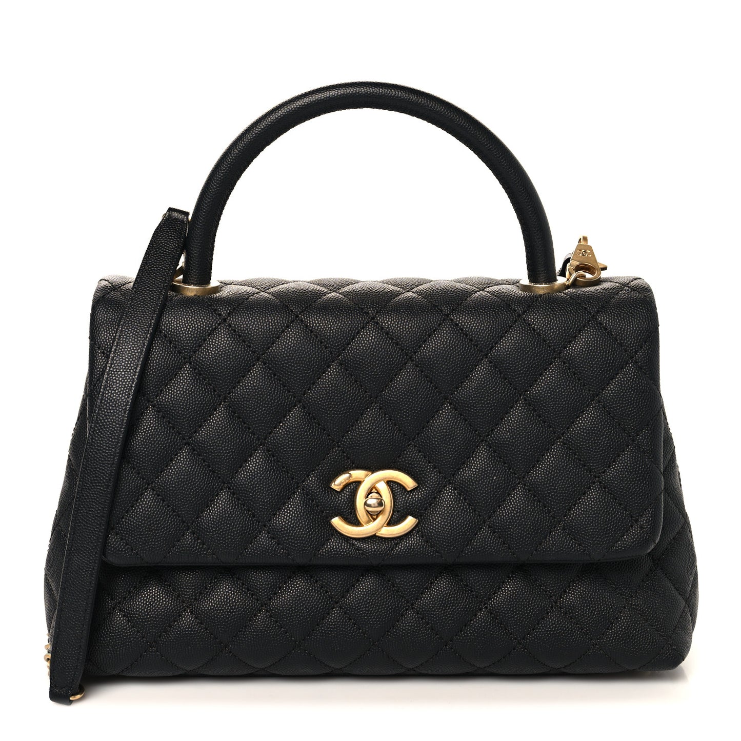 Caviar Quilted Small Coco Handle Flap Black