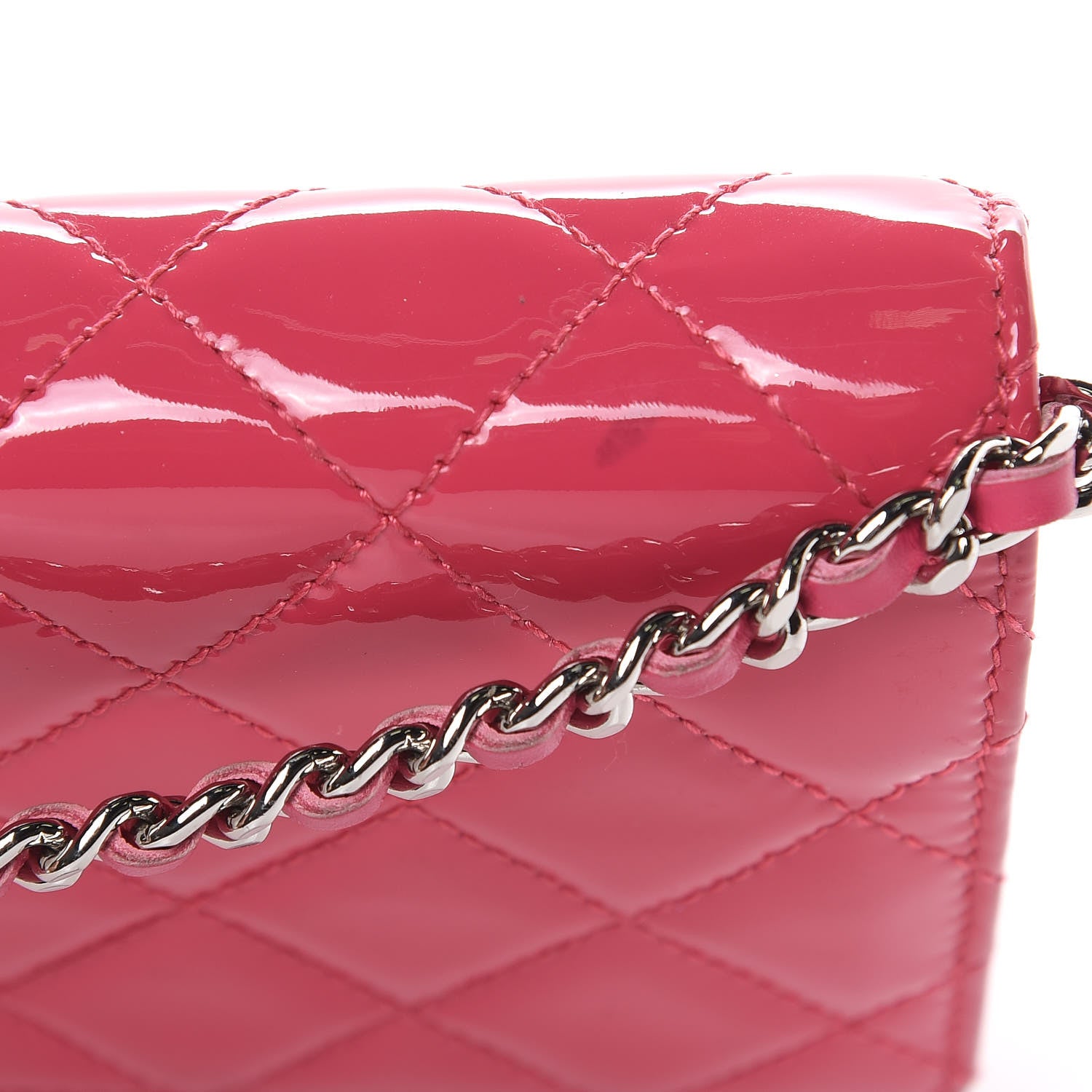 Chanel Patent Quilted Wallet On Chain WOC Fuchsia 14 of 16