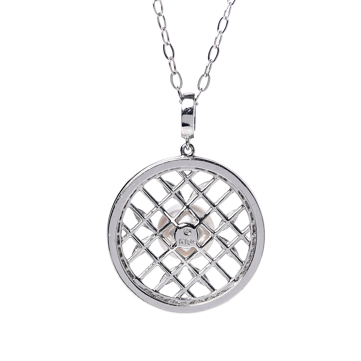 Mikimoto 18K White Gold Diamond Akoya Pearl 7mm Circle Pendant Necklace 6 of 6
