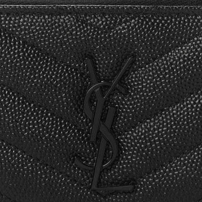 Saint Laurent Grain De Poudre Matelasse Chevron Monogram Fragments Zippered Card Case Black 8 of 11