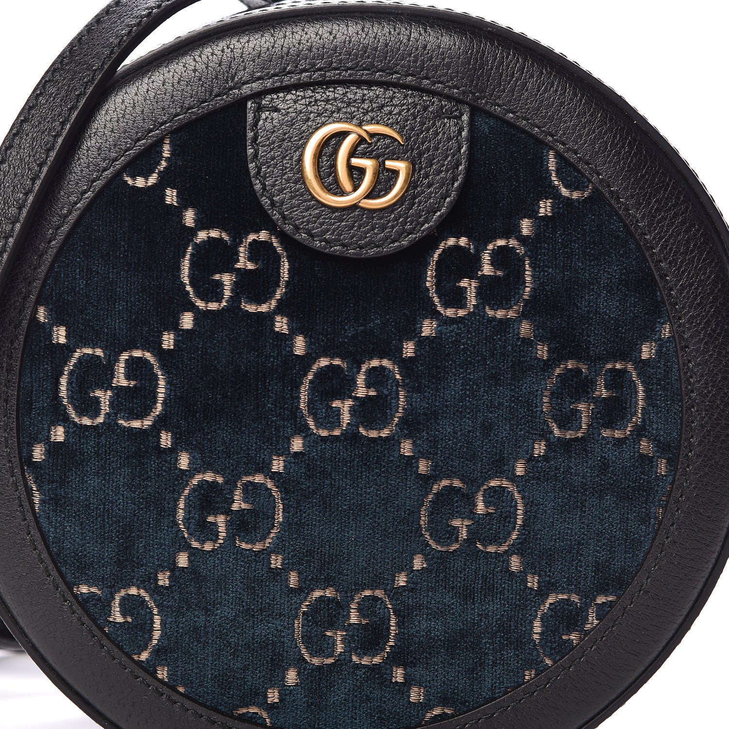 Gucci Velvet Calfskin GG Monogram Round Shoulder Bag Blue Beige 10 of 10