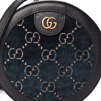 Gucci Velvet Calfskin GG Monogram Round Shoulder Bag Blue Beige 10 of 10