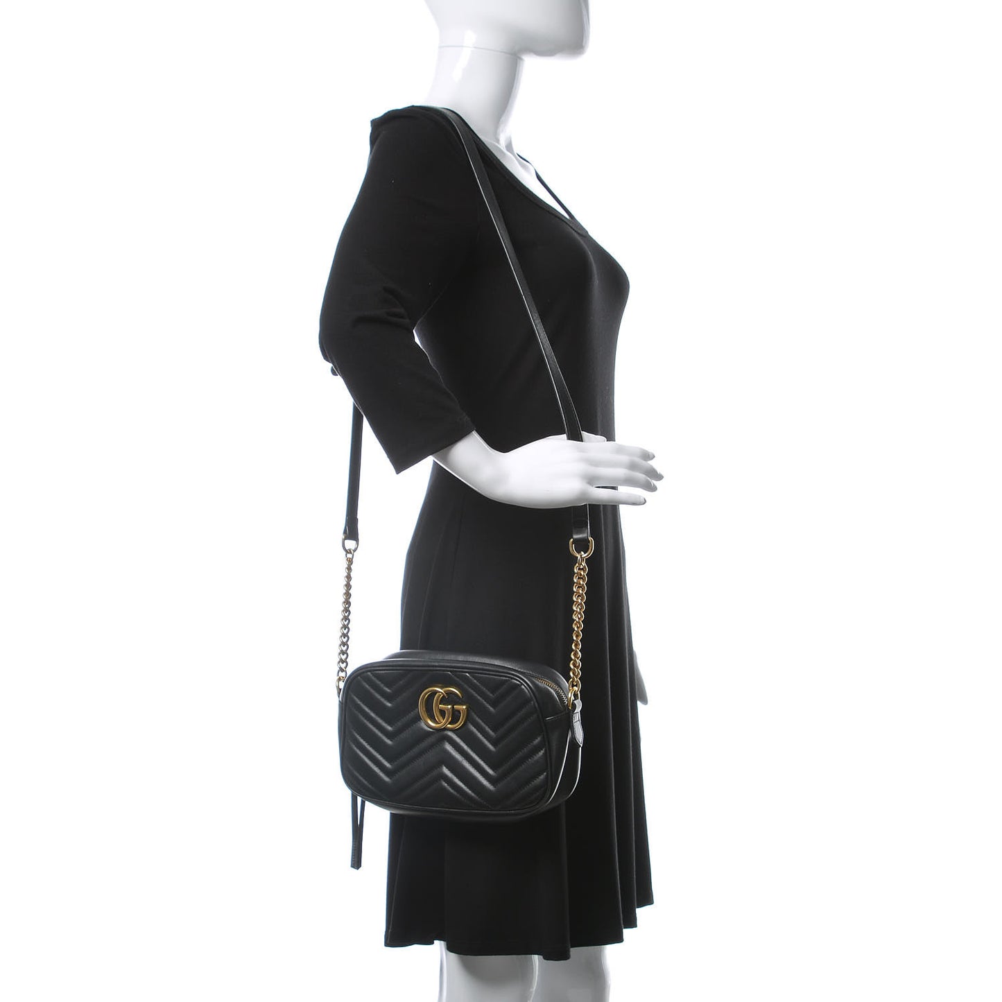 Calfskin Matelasse Small GG Marmont Chain Shoulder Bag Black