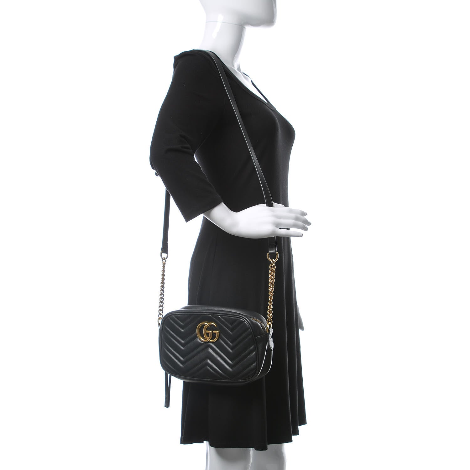 Gucci Calfskin Matelasse Small GG Marmont Chain Shoulder Bag Black 2 of 10