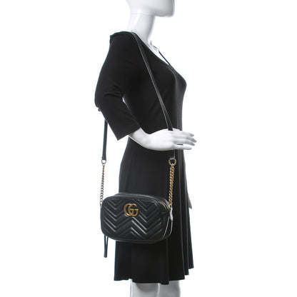 Gucci Calfskin Matelasse Small GG Marmont Chain Shoulder Bag Black 2 of 10