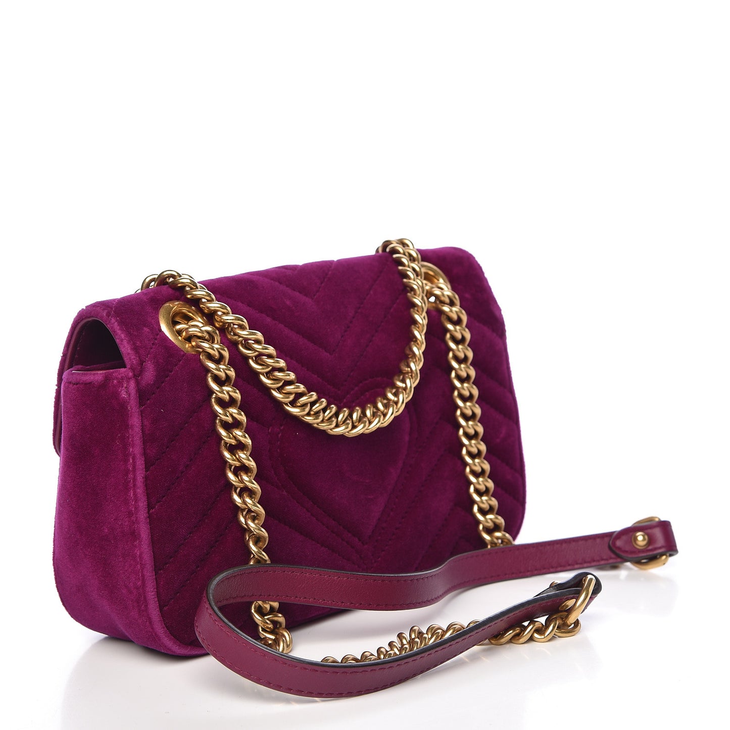 Velvet Matelasse Mini GG Marmont Shoulder Bag Fuchsia Violet Cyclamen