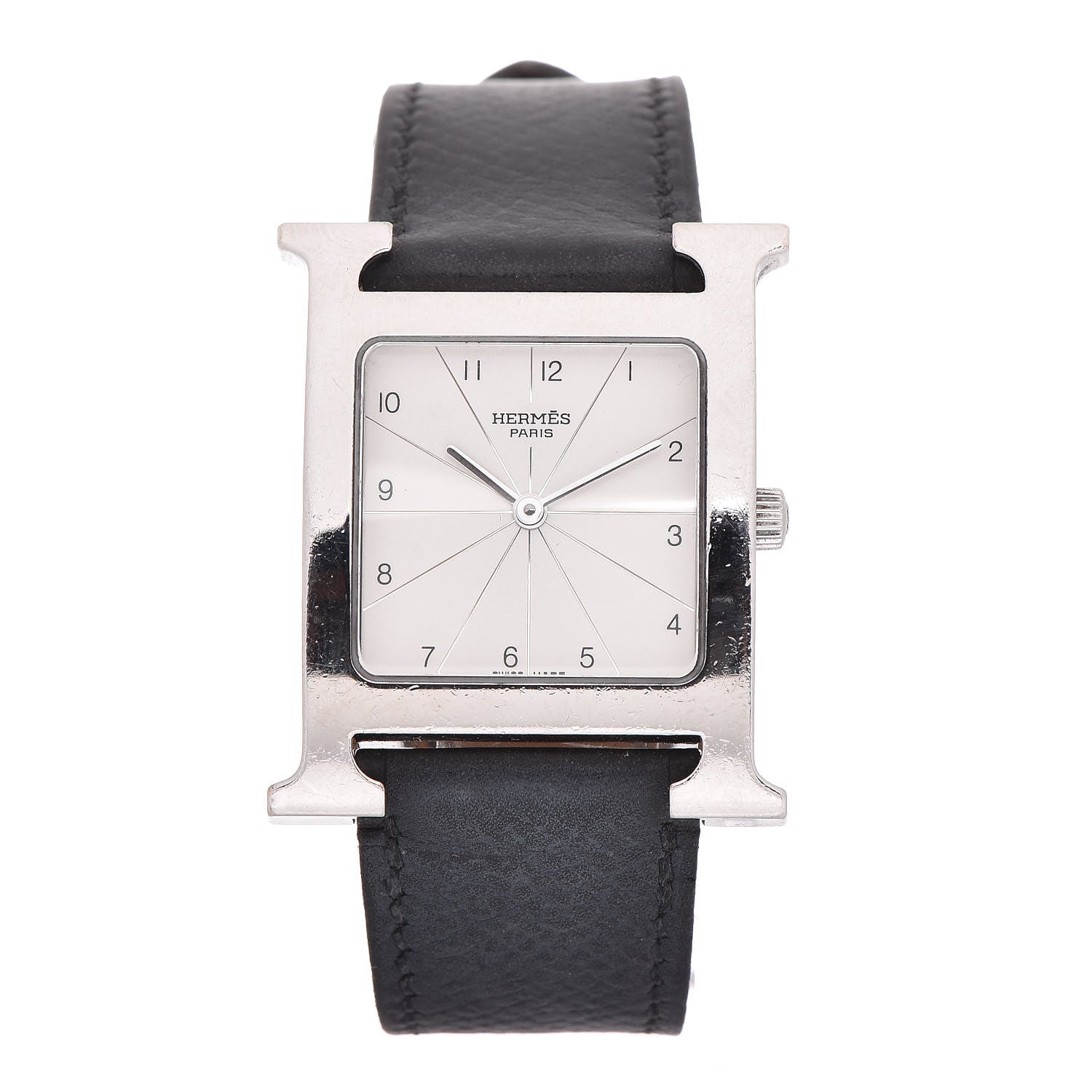 Hermes Stainless Steel Courchevel 26mm Heure H Hour Quartz Watch Noir 1 of 9