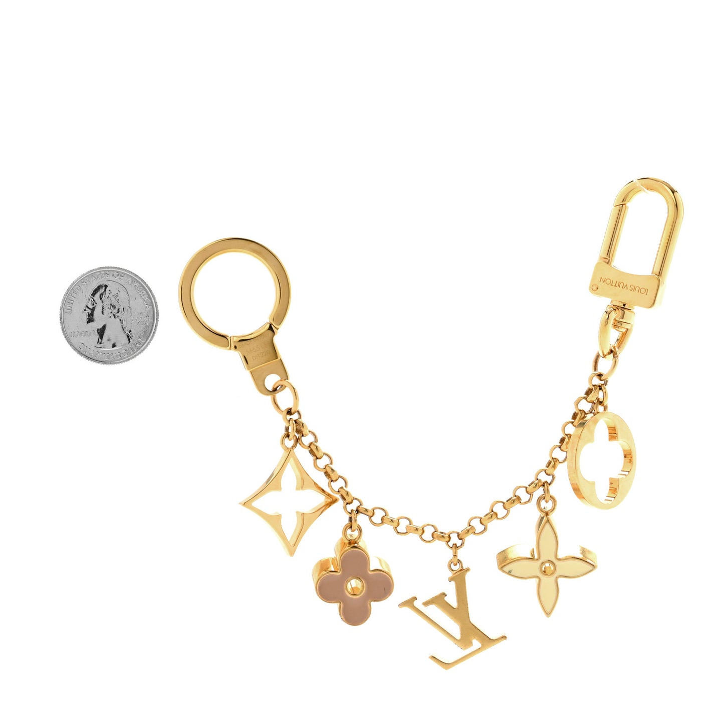 Brass Enamel Fleur De Monogram Bag Charm Chain Gold