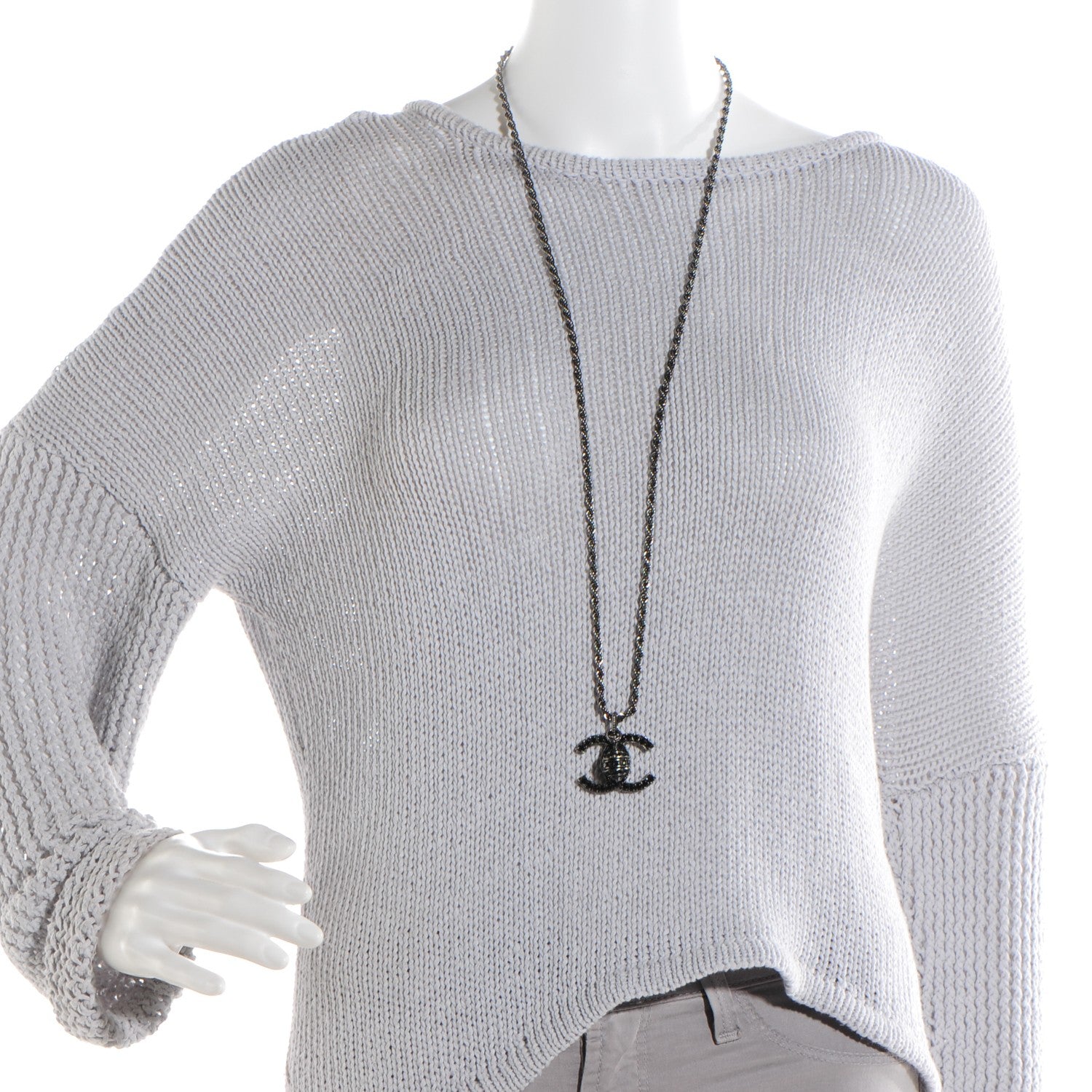 Chanel Crystal CC Bead Drop Necklace Black 2 of 5