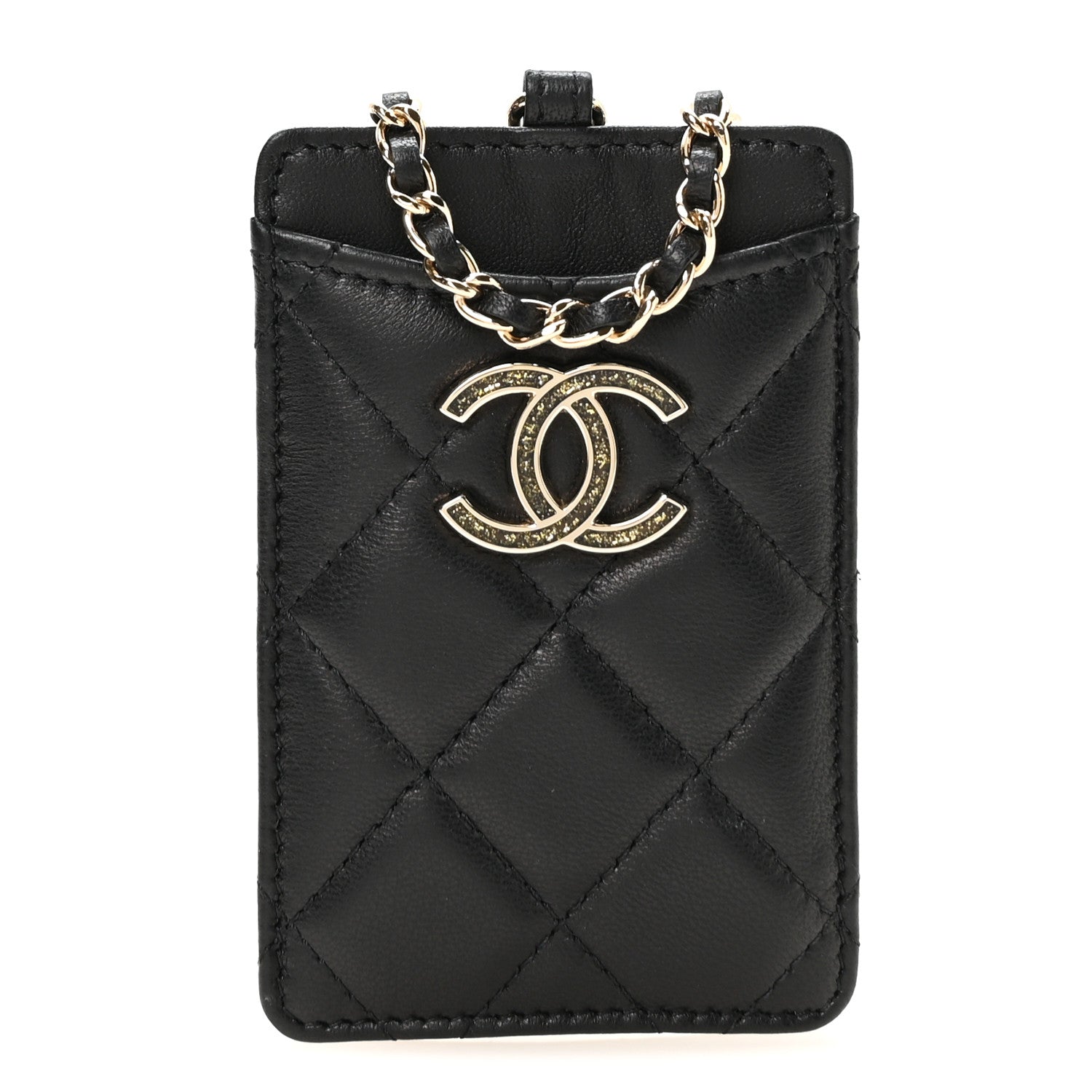Chanel Lambskin Quilted Glitter Card Holder On Chain Black 1 of 10