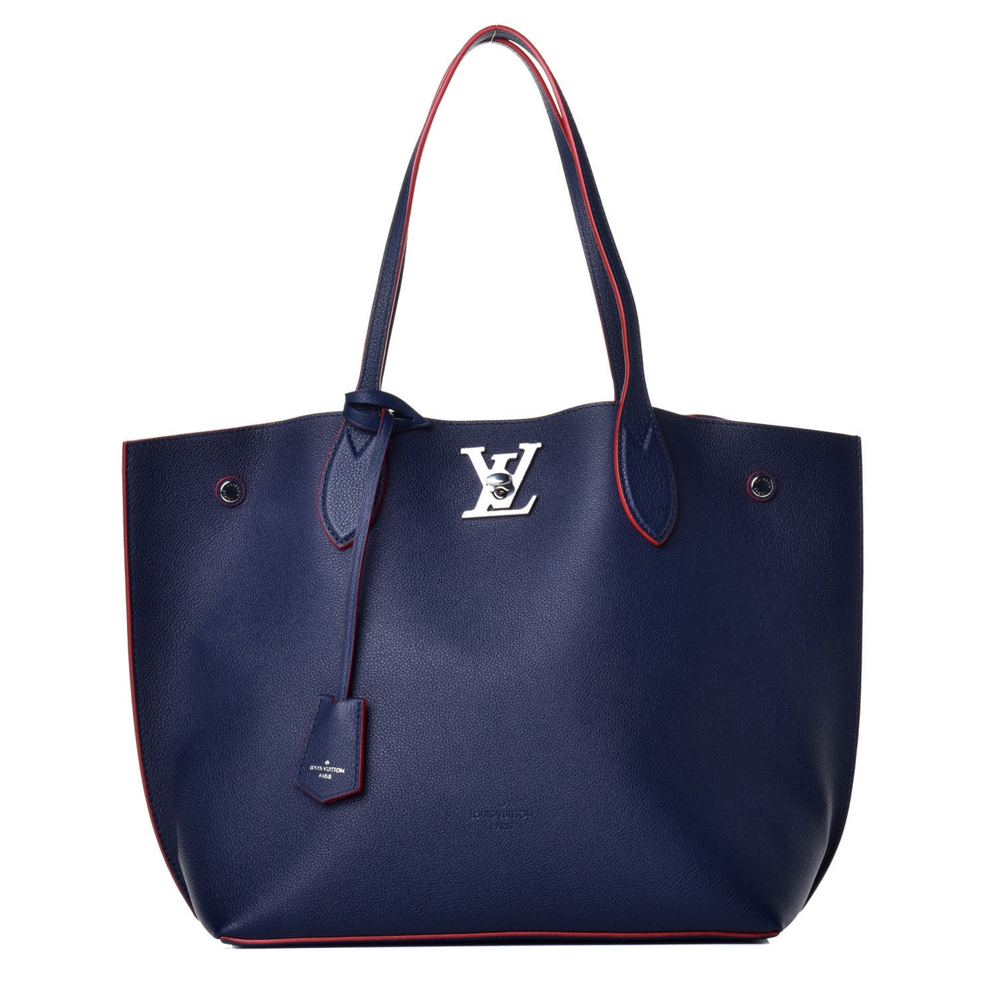 Calfskin Lockme Go Tote Marine Rouge