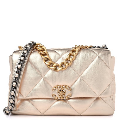 Chanel Metallic Lambskin Quilted Large Chanel 19 Flap Gold 1 of 9