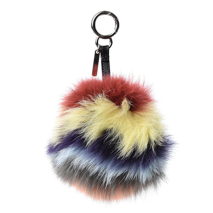 Fendi Fox Fur Shiny Nappa Rainbrow Pom Pom Bag Charm Bordeaux Multicolor Black 2 of 4