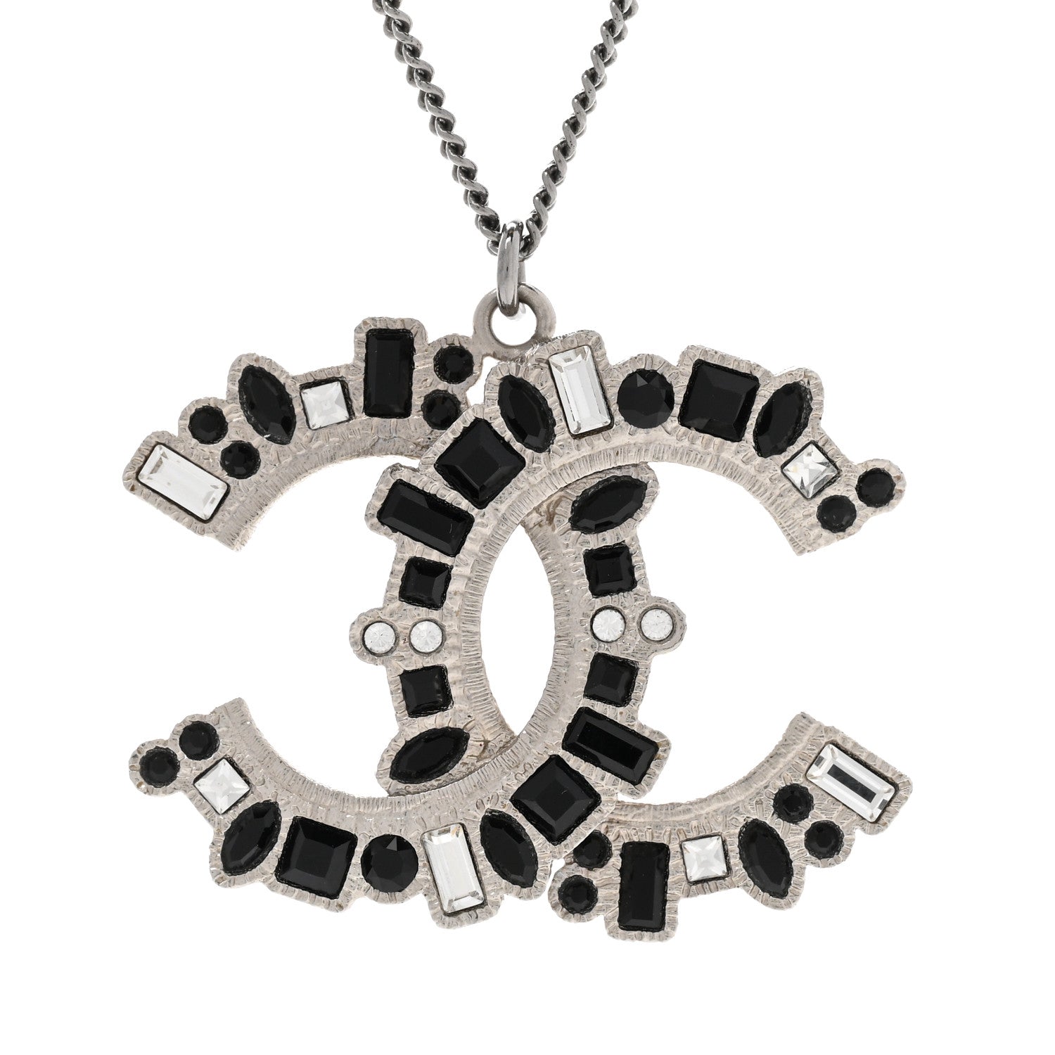 Chanel Baguette Crystal Large CC Necklace Silver Black 4 of 6