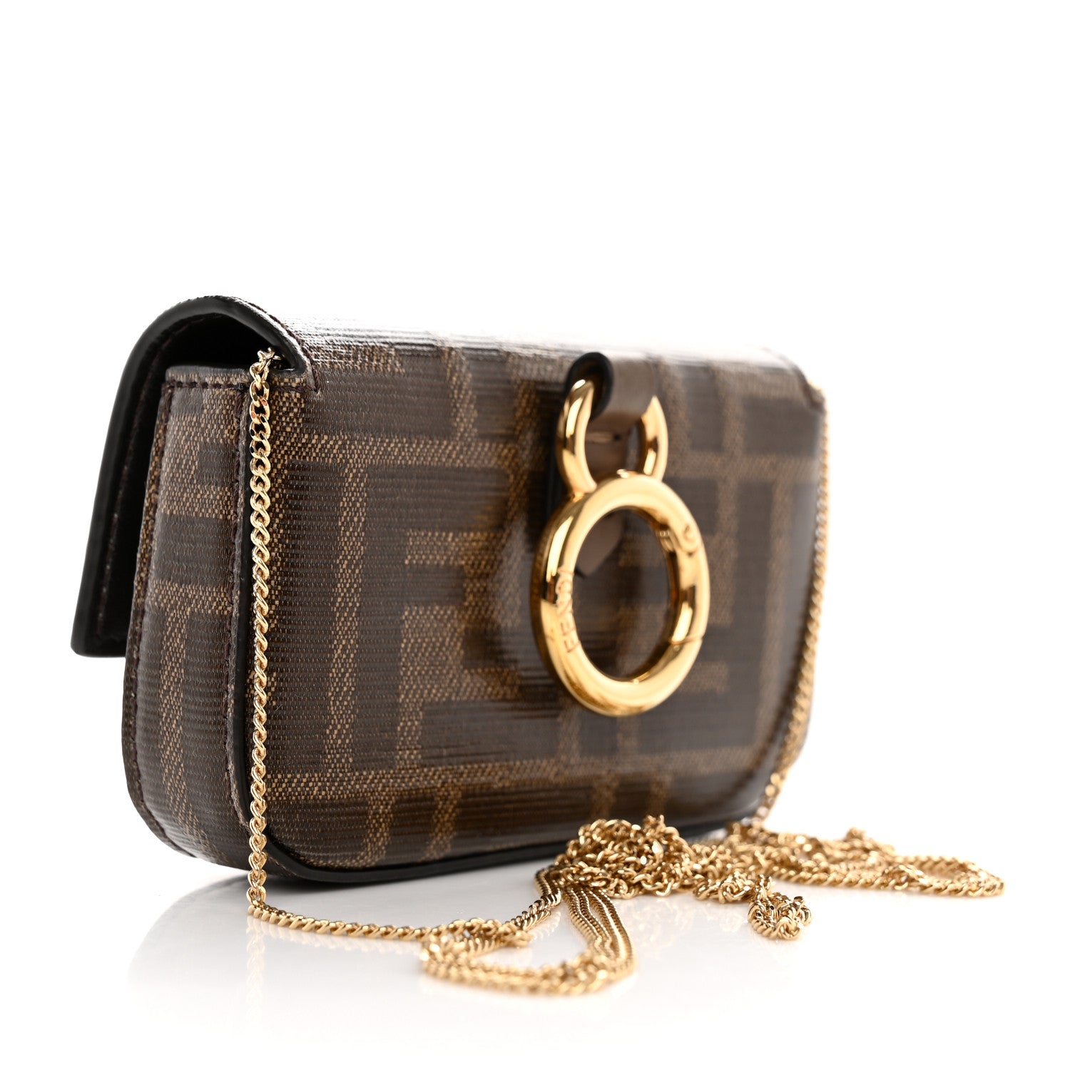 Fendi Glazed Fabric FF 1974 Nano Baguette Charm Mogano Panna 3 of 10