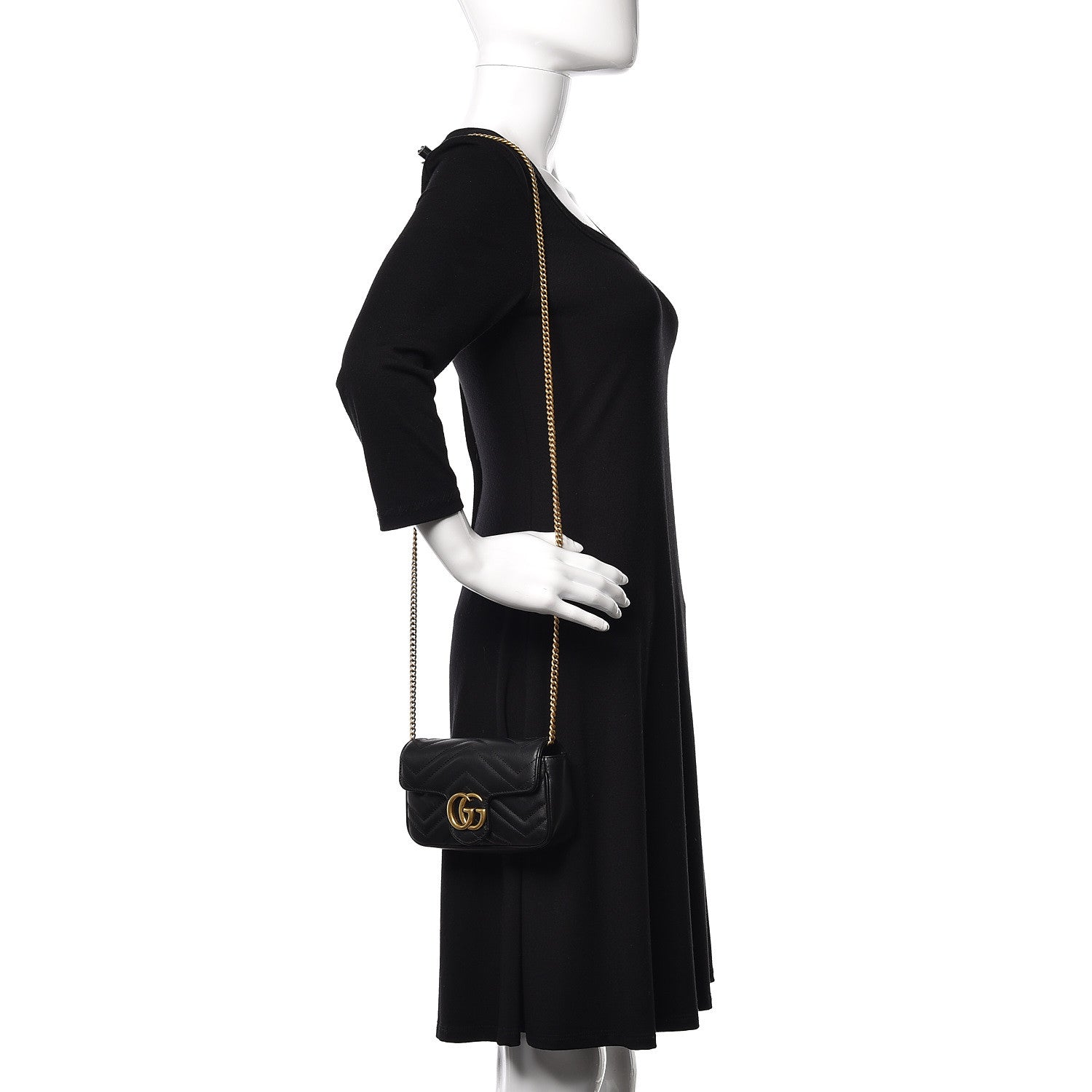 Gucci Calfskin Matelasse Super Mini GG Marmont Shoulder Bag Black 2 of 10