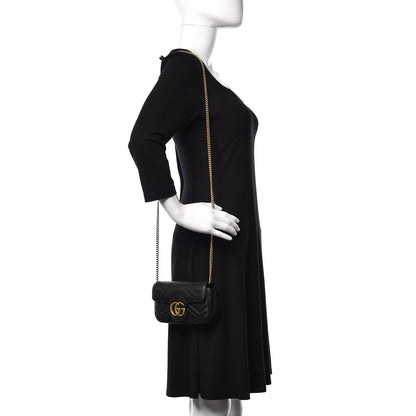 Gucci Calfskin Matelasse Super Mini GG Marmont Shoulder Bag Black 2 of 10
