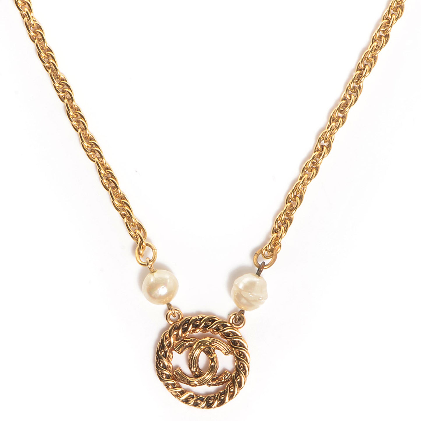 Pearl CC Pendant Necklace Gold