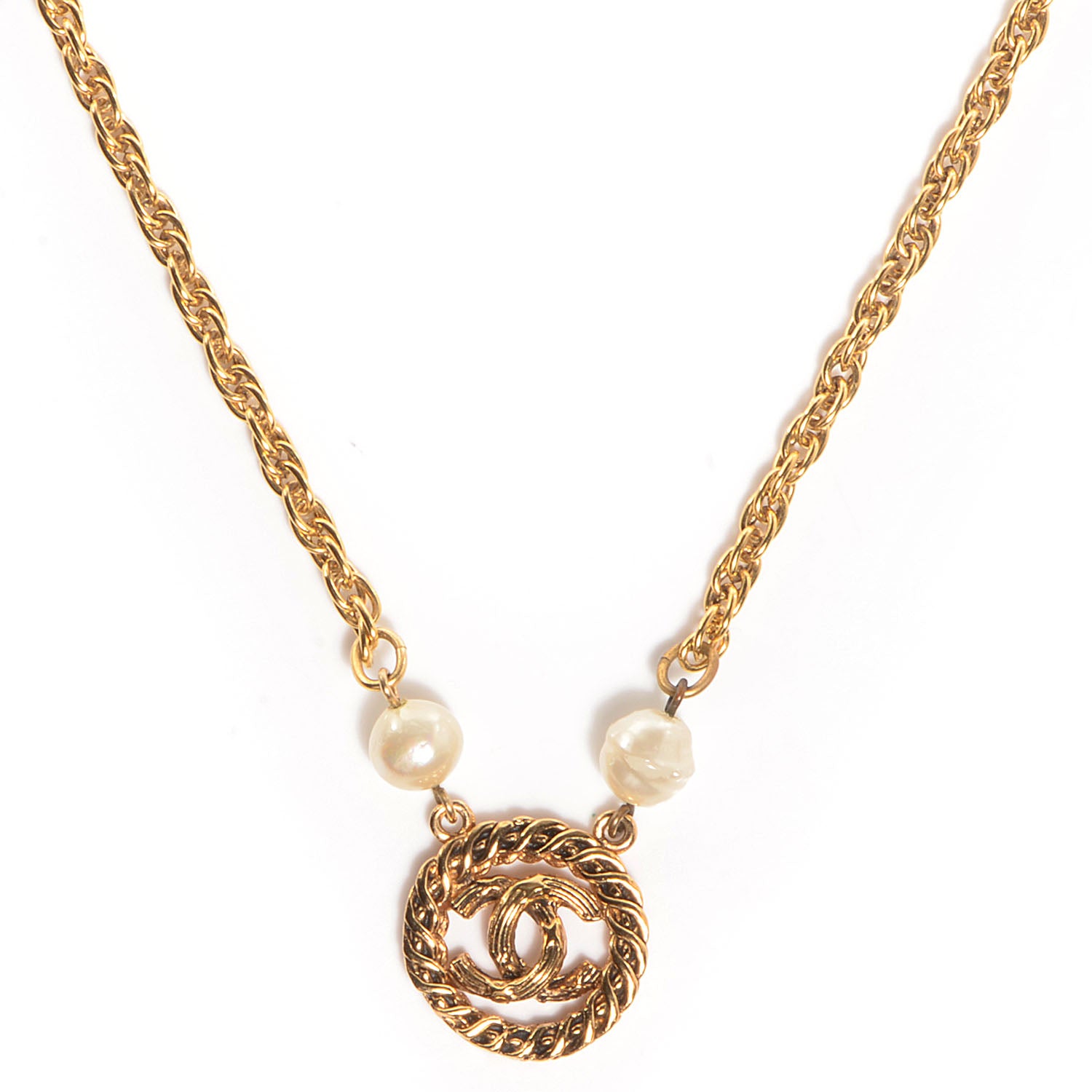 Chanel Pearl CC Pendant Necklace Gold 1 of 7