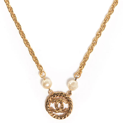 Chanel Pearl CC Pendant Necklace Gold 1 of 7