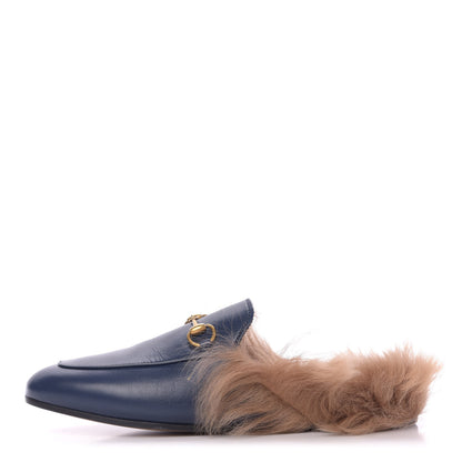Gucci Malaga Kid Fur Womens Princetown Slippers 39 Blue Agata 1 of 10
