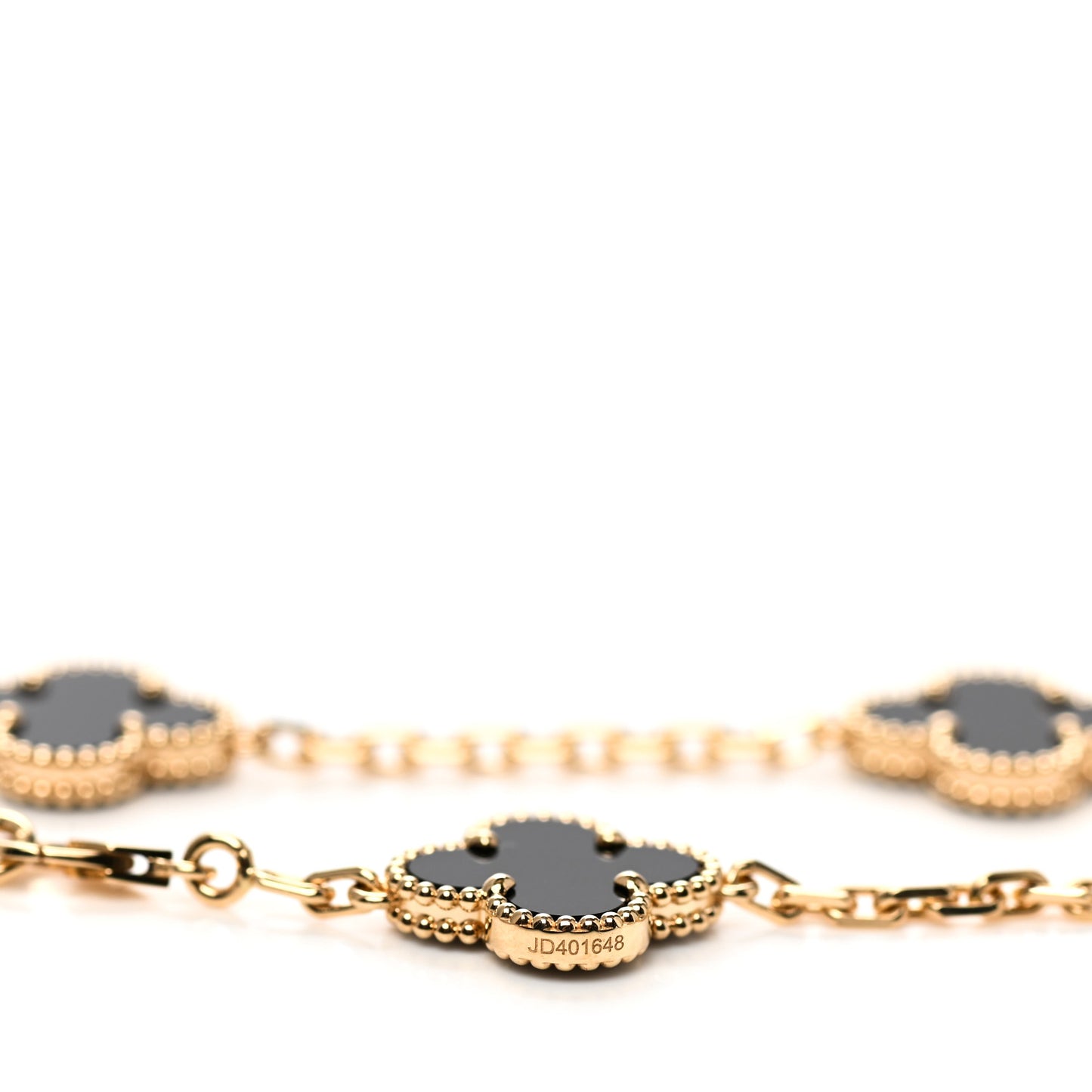 18K Yellow Gold Black Onyx 10 Motifs Vintage Alhambra Necklace