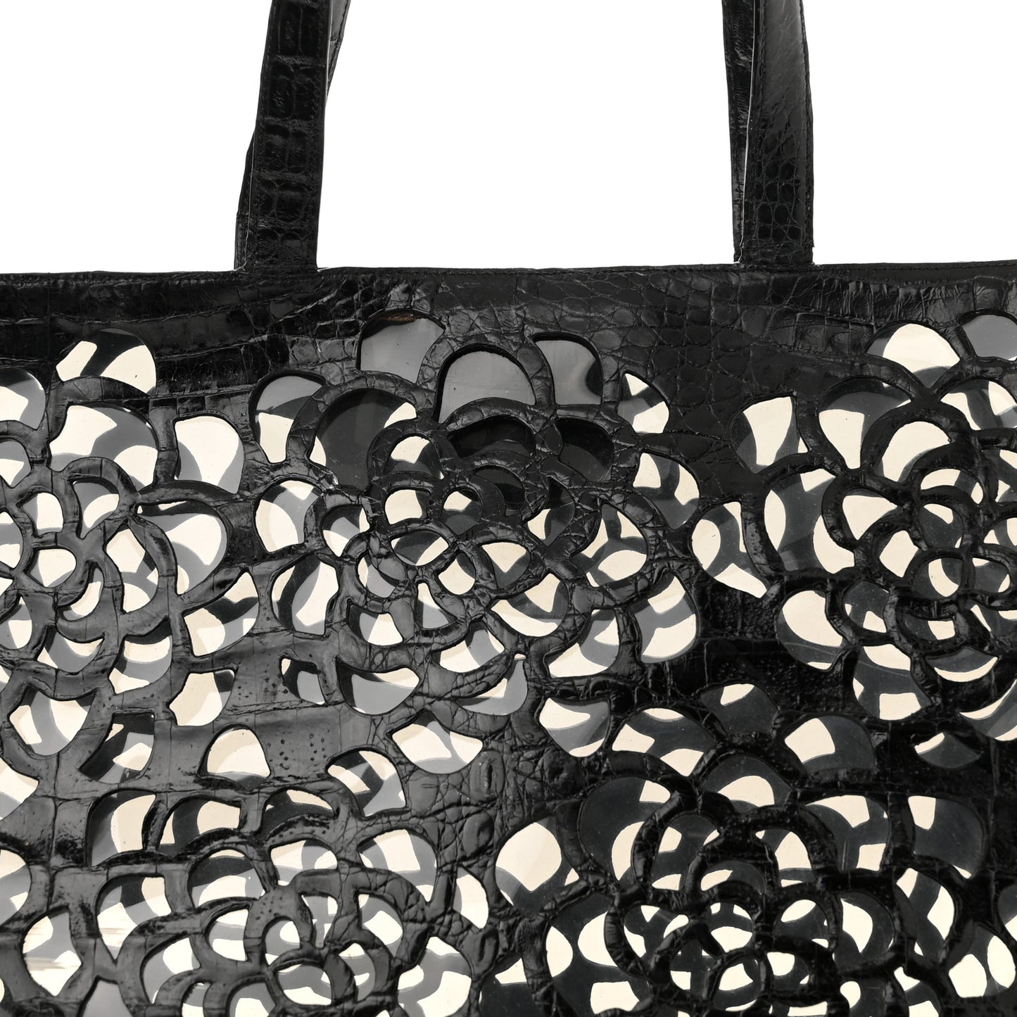 Crocodile Laser Cut Floral Tote Black