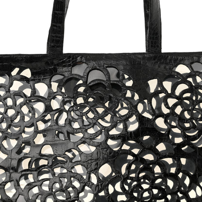 Nancy Gonzalez Crocodile Laser Cut Floral Tote Black 7 of 9