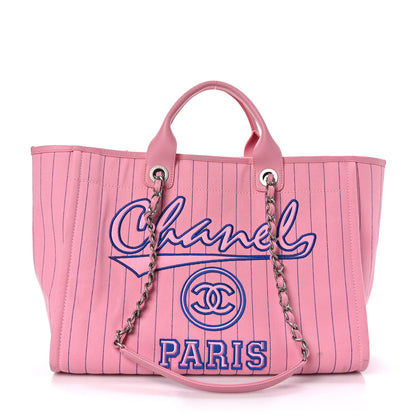 Chanel Canvas Calfskin Striped Medium Deauville Tote Pink 1 of 10