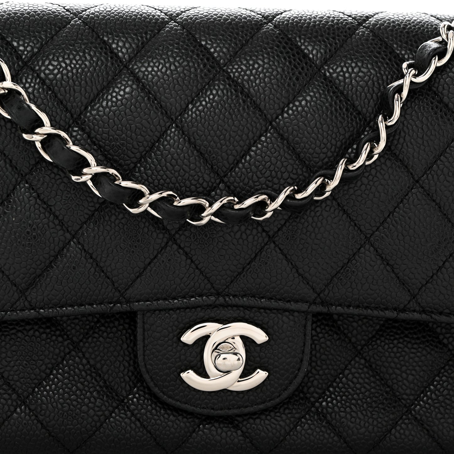 Caviar Quilted Medium Double Flap Black