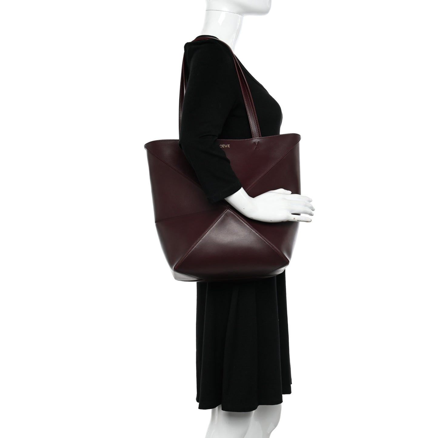 Shiny Calfskin Medium Puzzle Fold Tote Dark Burgundy