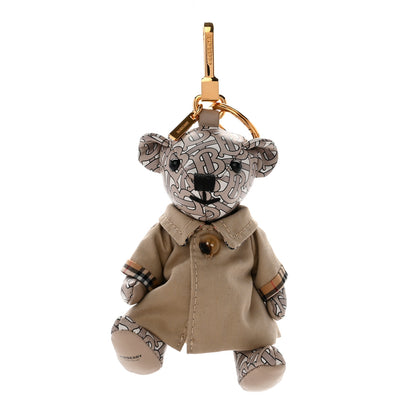 Burberry Calfskin Print Monogram Thomas Trench Teddy Bear Bag Charm Beige 1 of 5