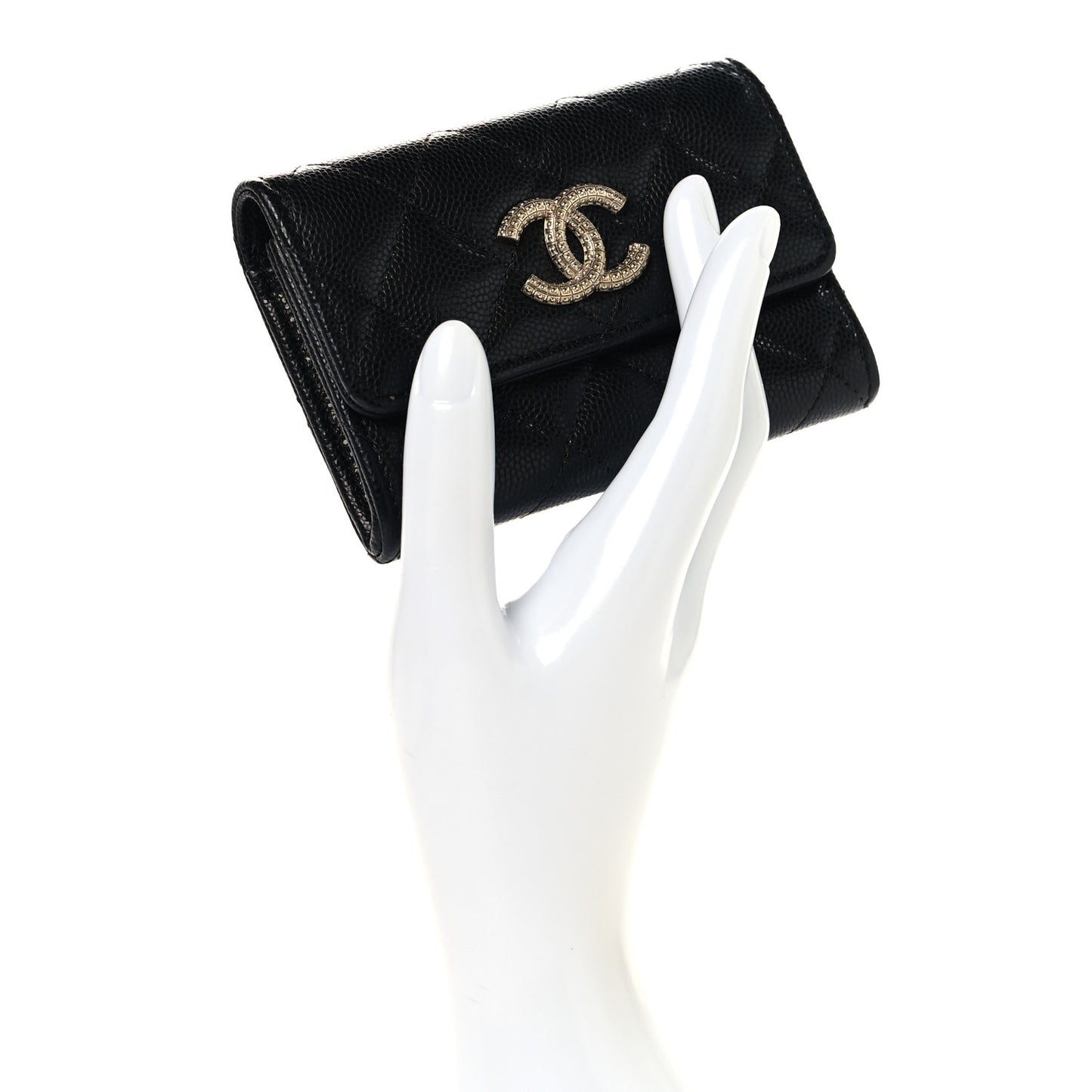 Caviar Quilted CC Glitter Flap Card Holder Black Black