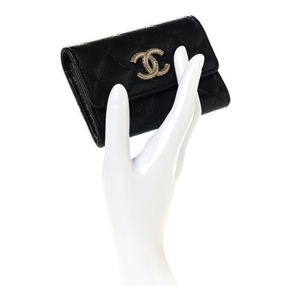 Chanel Caviar Quilted CC Glitter Flap Card Holder Black Black 2 of 8