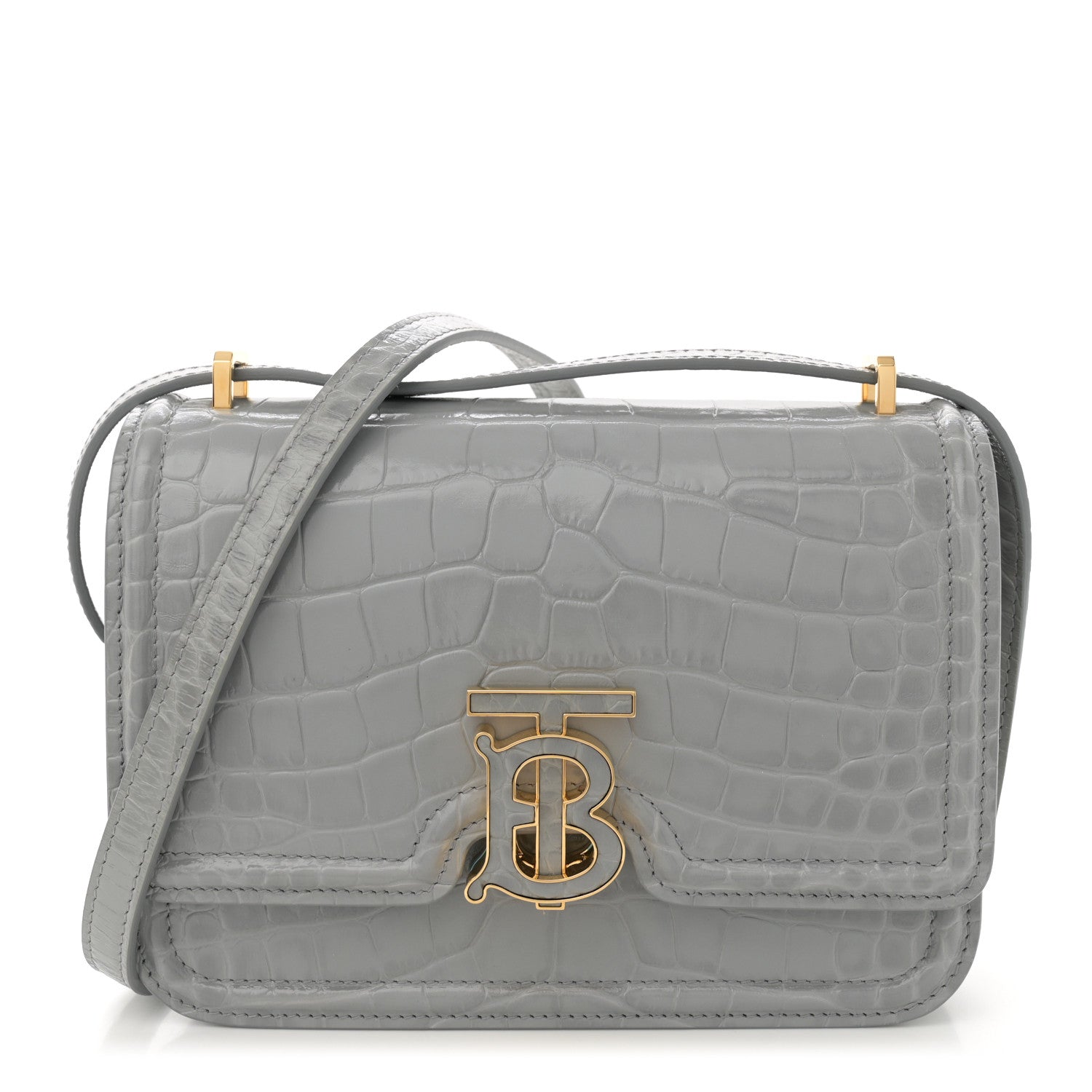 Burberry Crocodile Embossed Small TB Bag Cloud Grey 1 of 10