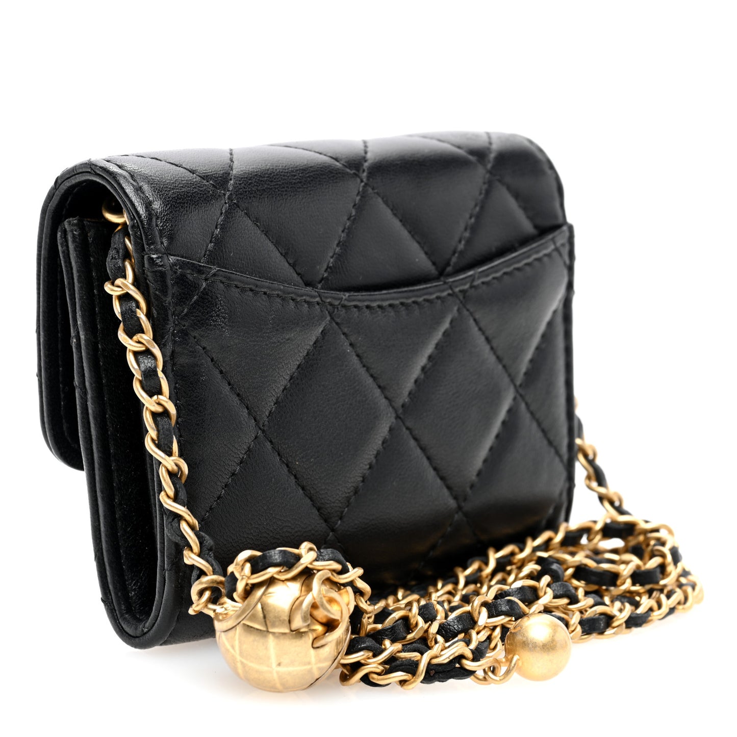 Lambskin Quilted Pearl Crush Clutch With Chain Black