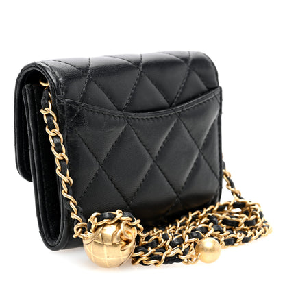 Chanel Lambskin Quilted Pearl Crush Clutch With Chain Black 3 of 9