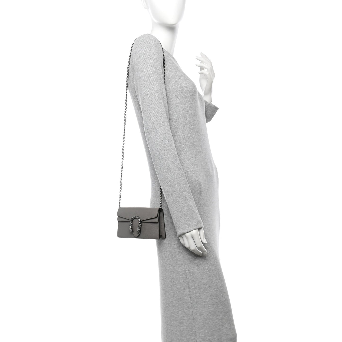 Dollar Calfskin Crystal Super Mini Dionysus Shoulder Bag Dusty Grey Black Diamond