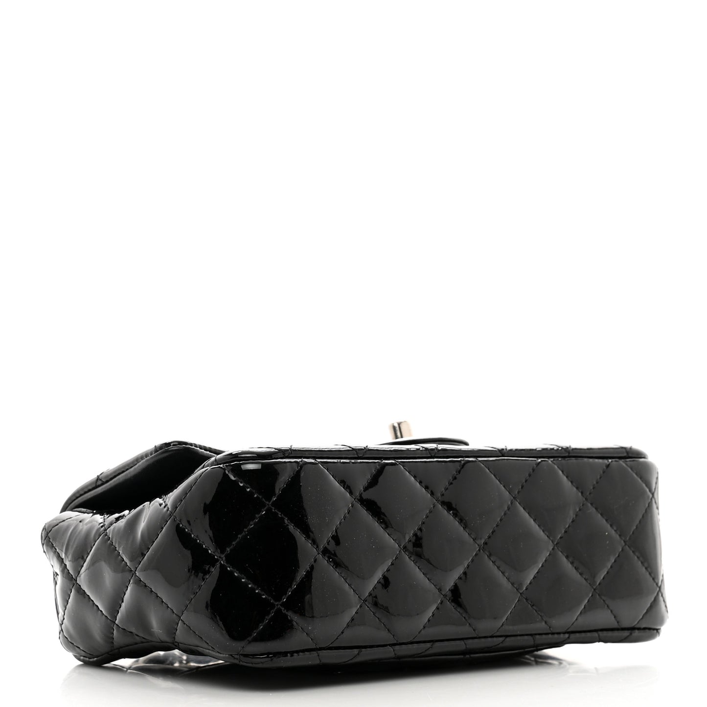Patent Calfskin Quilted Mini Rectangular Flap Black